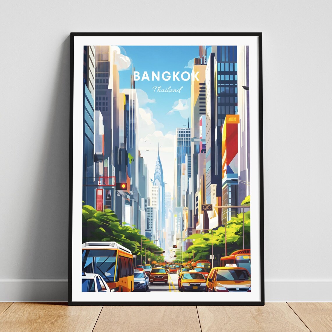 Bangkok Thailand Downtown Skyscraper Street Traffic Scene Poster