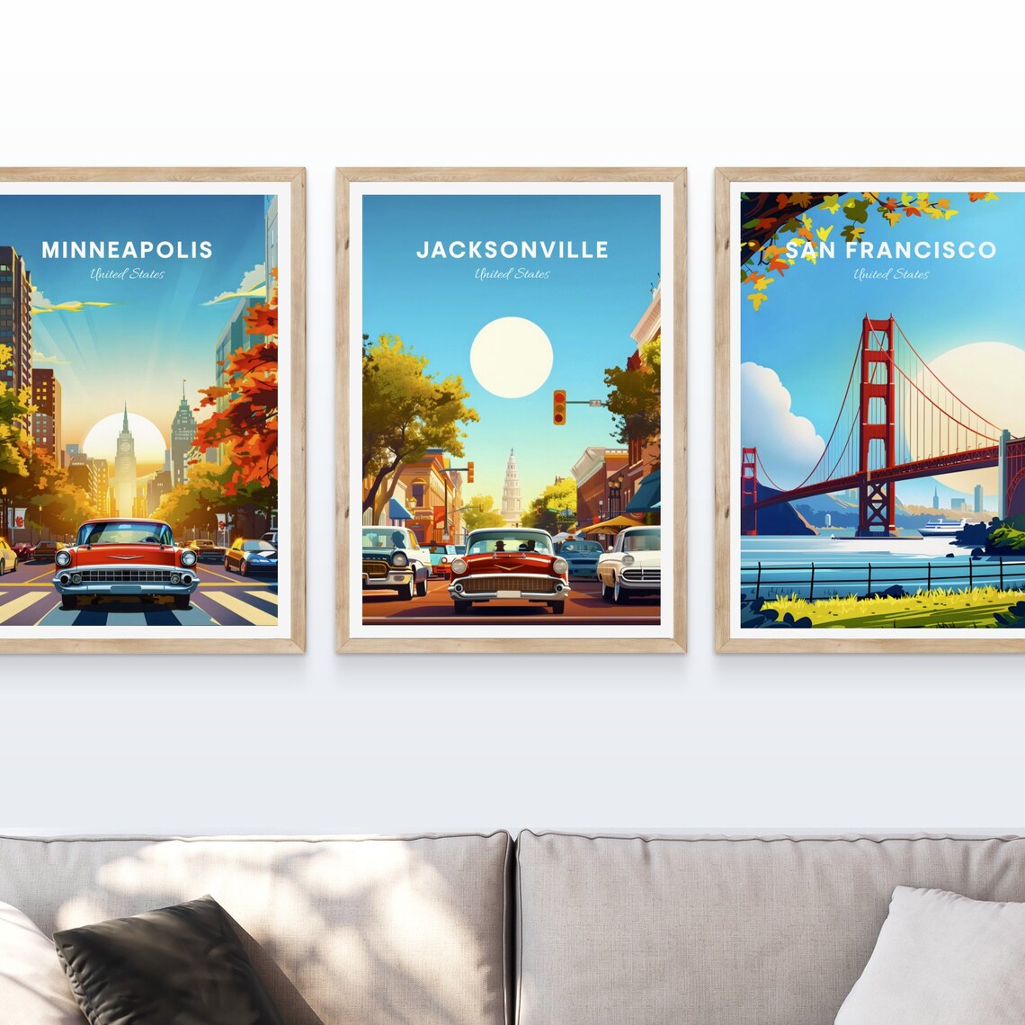 Jacksonville Florida Classic Cars Sunny Street Travel Poster - Image 4