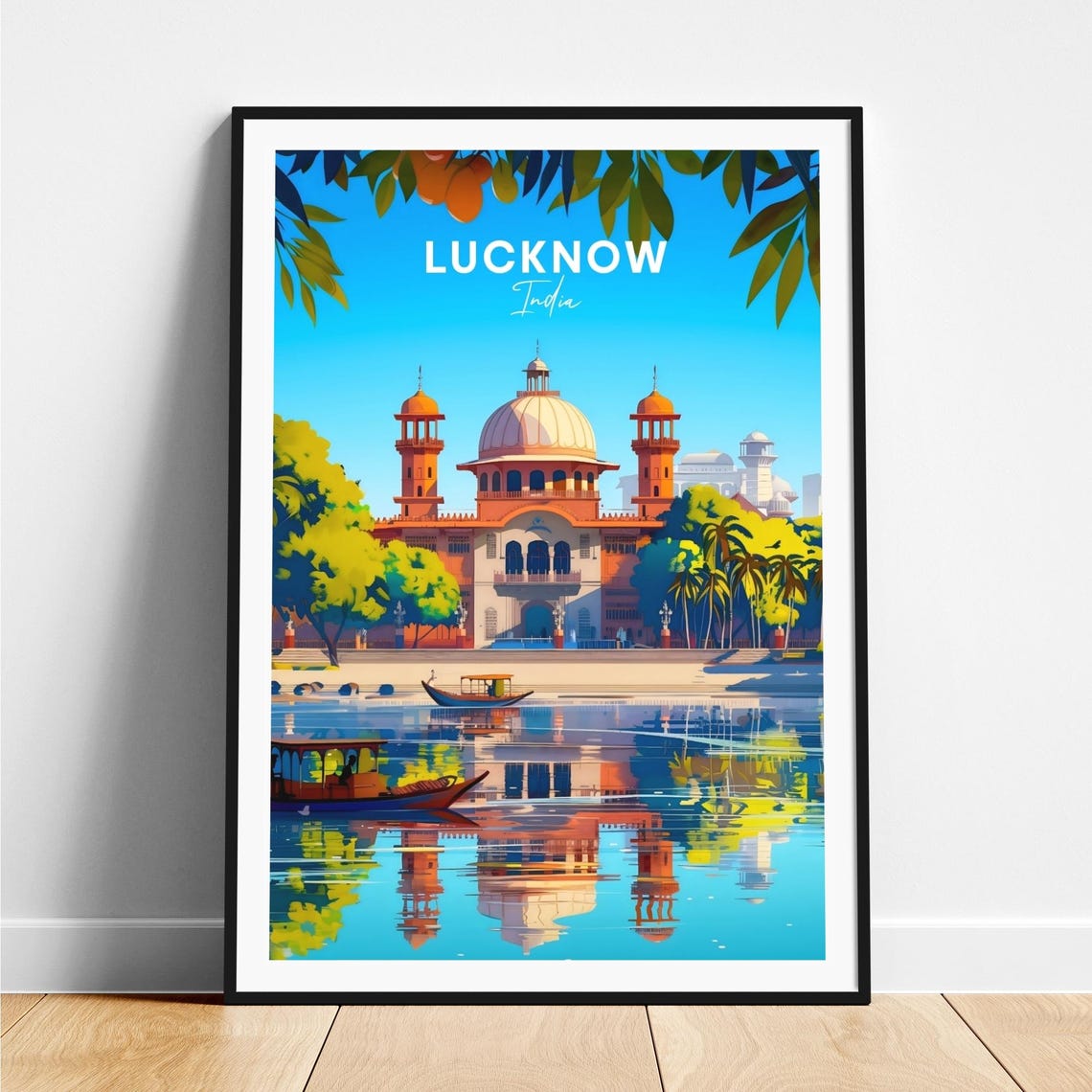 Lucknow Lakeside Domed Palace Reflections India Travel Poster