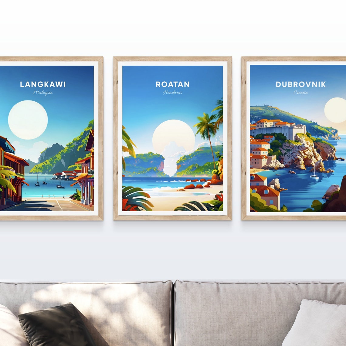 Roatan Honduras Tropical Beach Palm Trees Big Sun Paradise Poster - Image 4