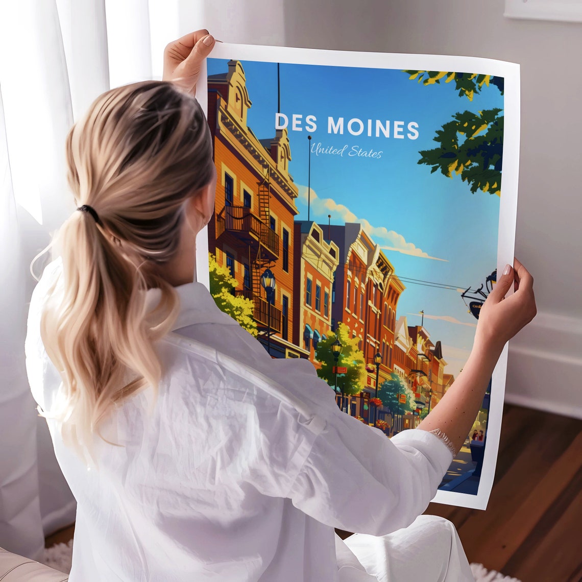 Des Moines Historic Brick Street Old Town Facades Travel Poster - Image 3