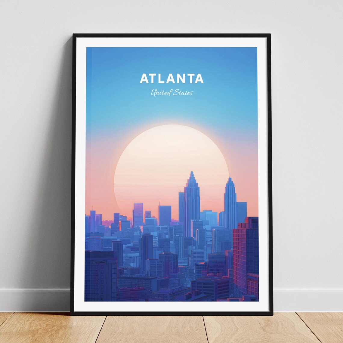 Atlanta Georgia Skyline Dusk Pink Sun Cityscape View Retro Poster
