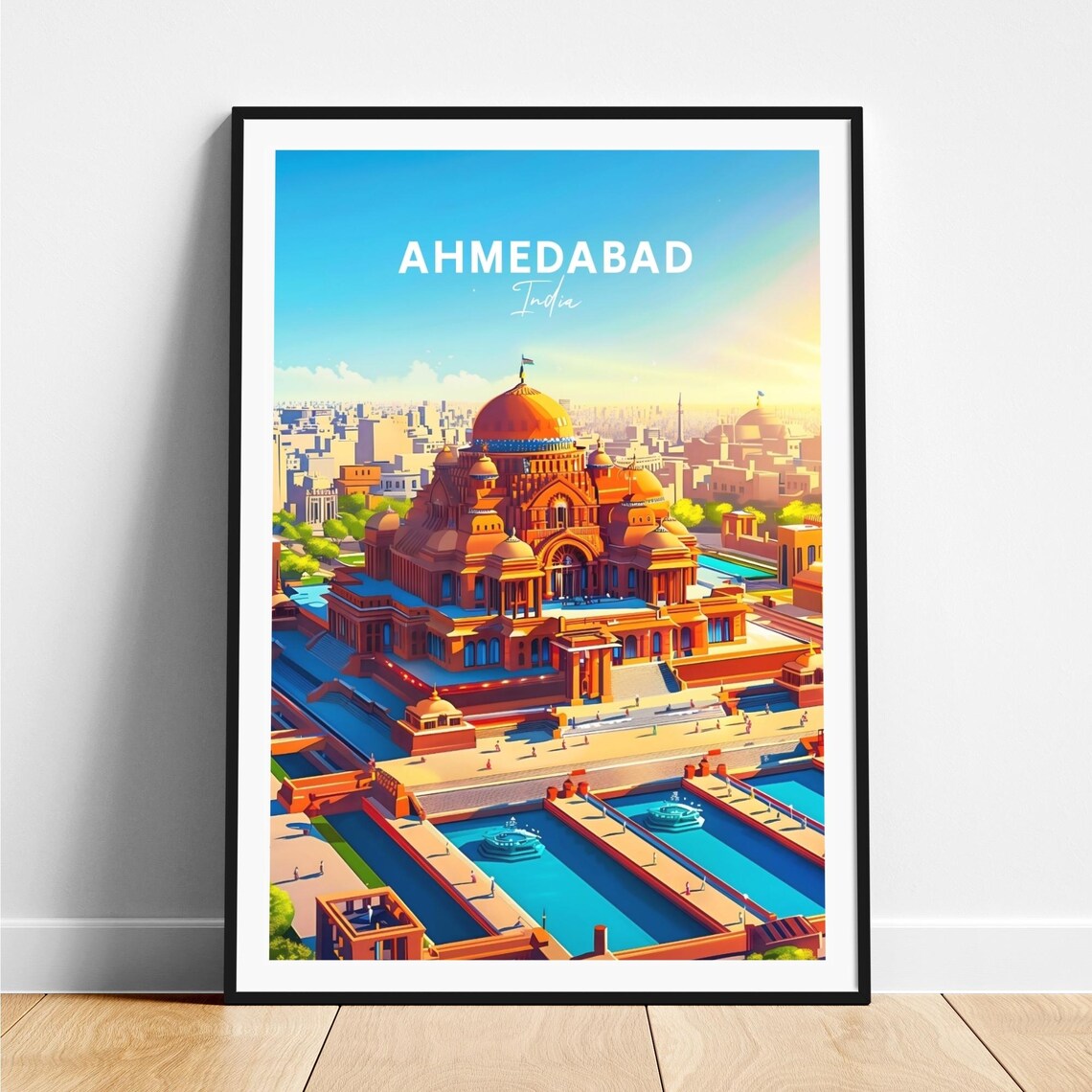 Ahmedabad India Grand Temple Domes City Skyline Travel Poster