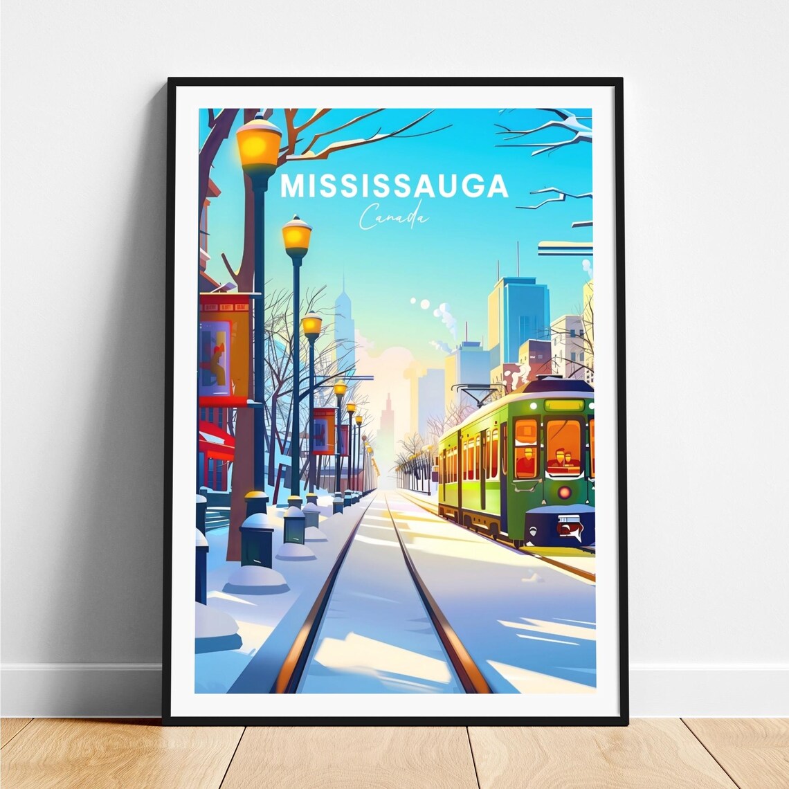 Mississauga Canada Winter Streetcar Snowy Avenue Glow Poster