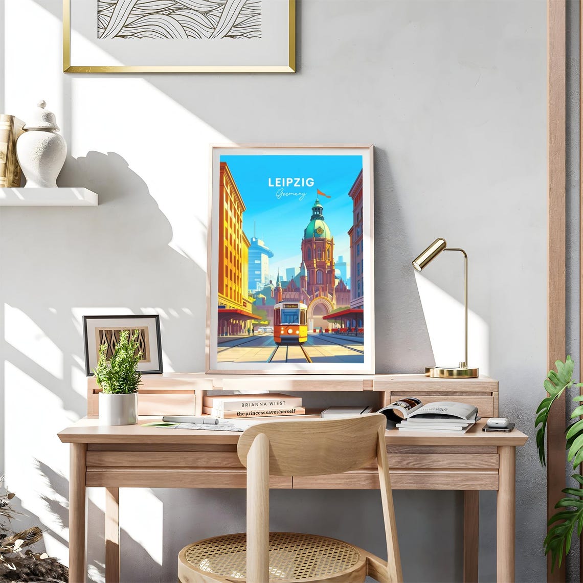 Leipzig Germany Tram Domed Church Sunny Street View Art Poster - Image 4