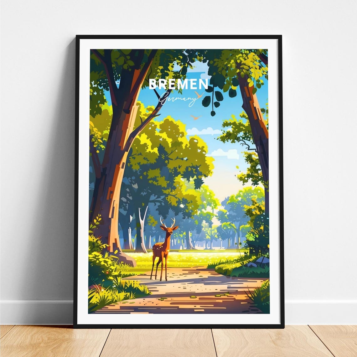Bremen Germany Deer Forest Clearing Sunny Day View Art Poster