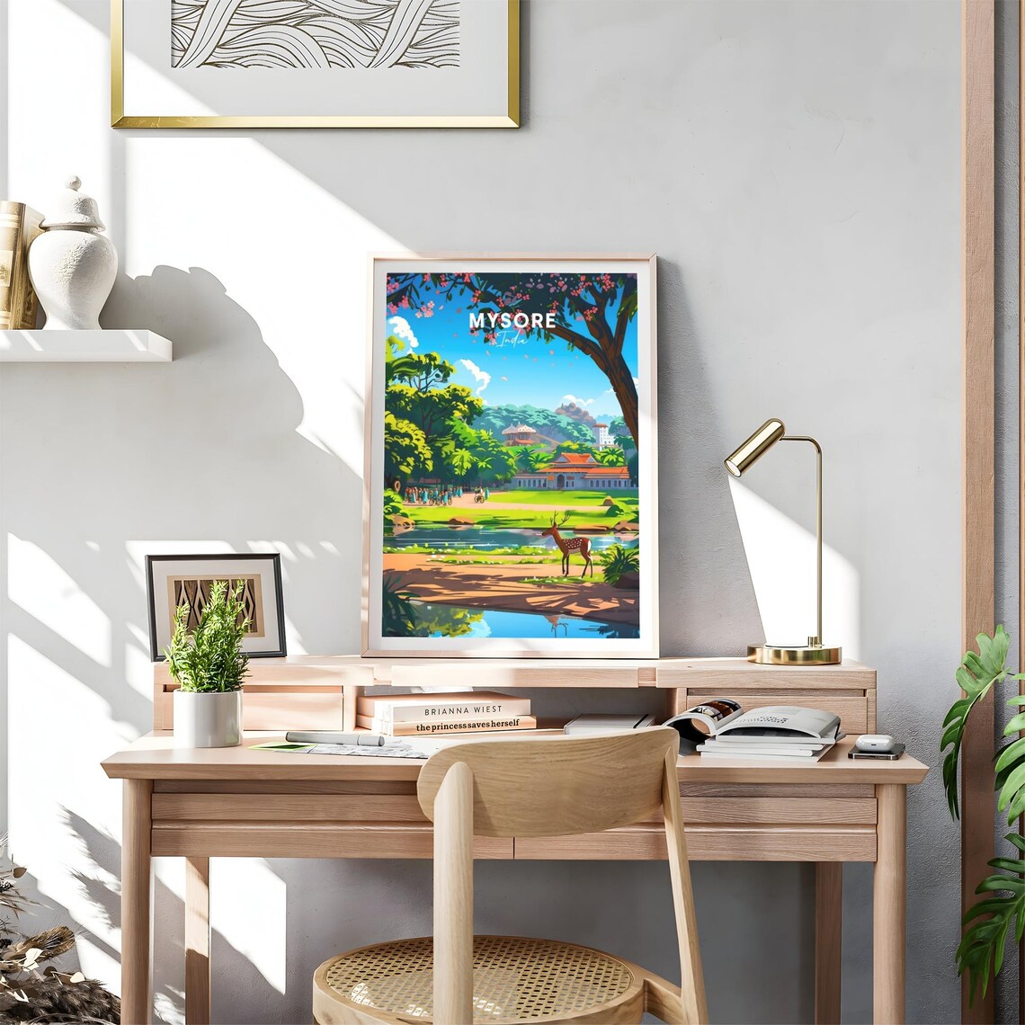 Sunny Mysore India Park Pavilion with Deer by the Lake Poster - Image 4