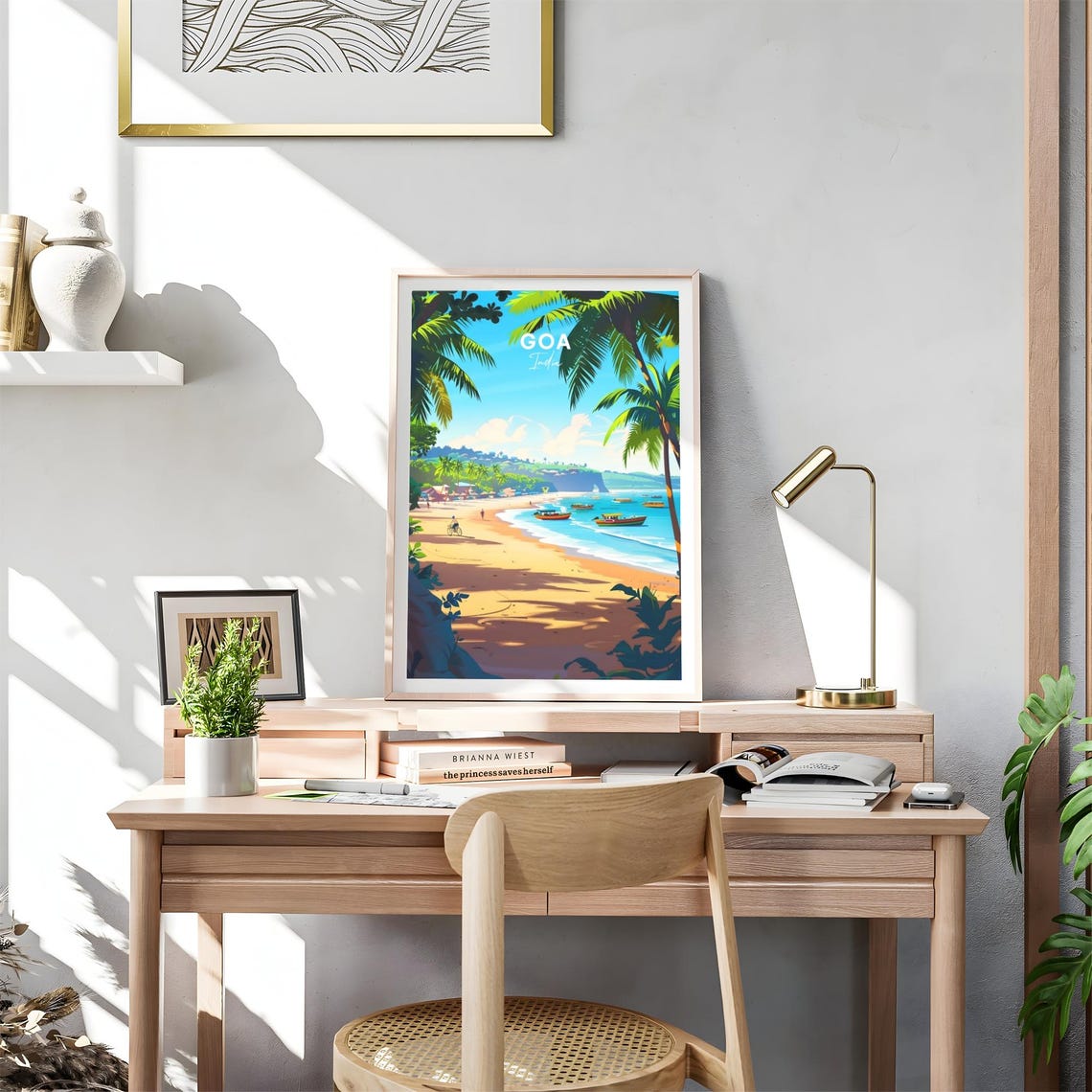 Goa India Tropical Beach with Palm Trees and Boats Travel Poster - Image 4