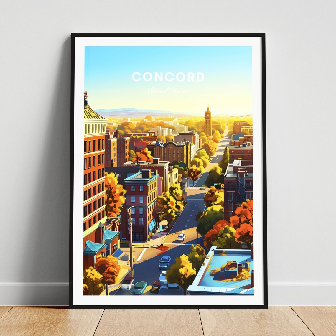 Concord New Hampshire Historic Downtown Golden Hour Travel Poster
