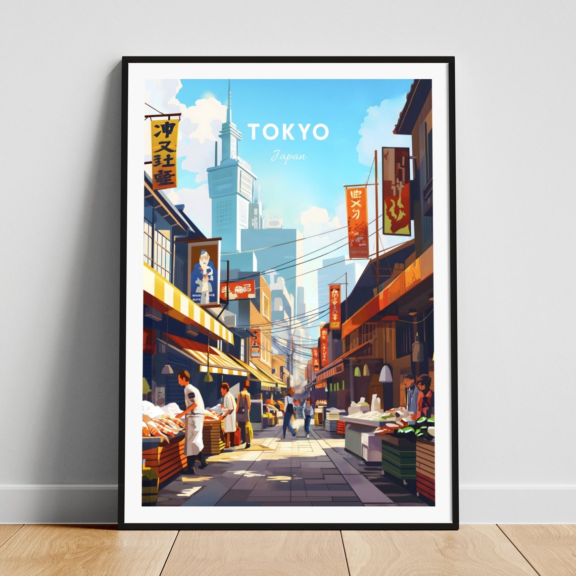 Tokyo Japan Traditional Market Street Tower Lanterns Artwork Poster