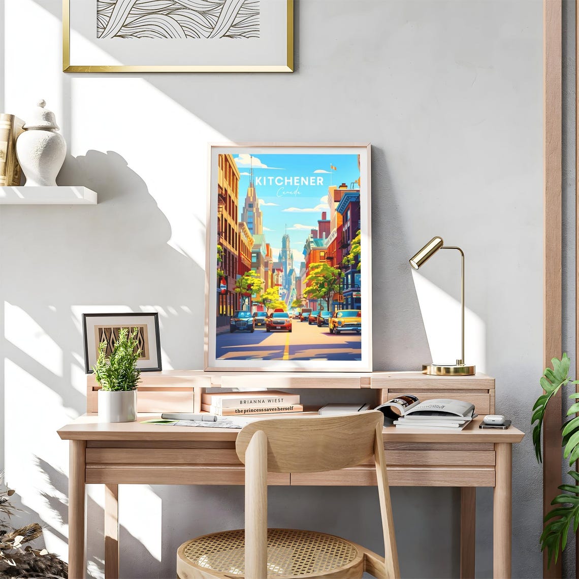 Kitchener Canada Busy Downtown Street Tall Buildings Scene Poster - Image 4