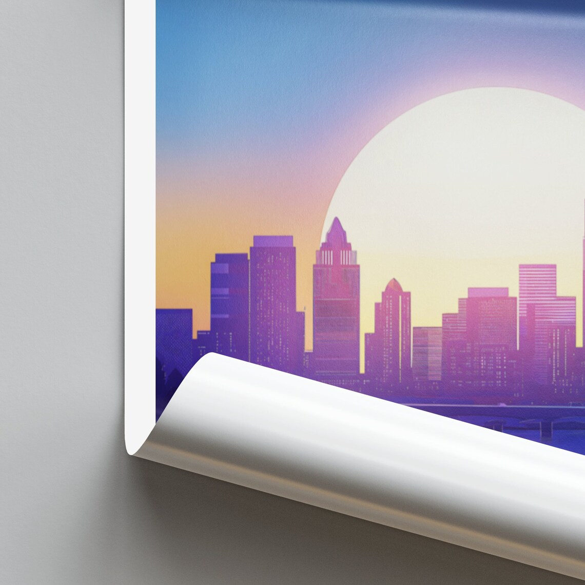 Saint Paul City Skyline Sunrise Big Sun Reflection View Poster - Image 2