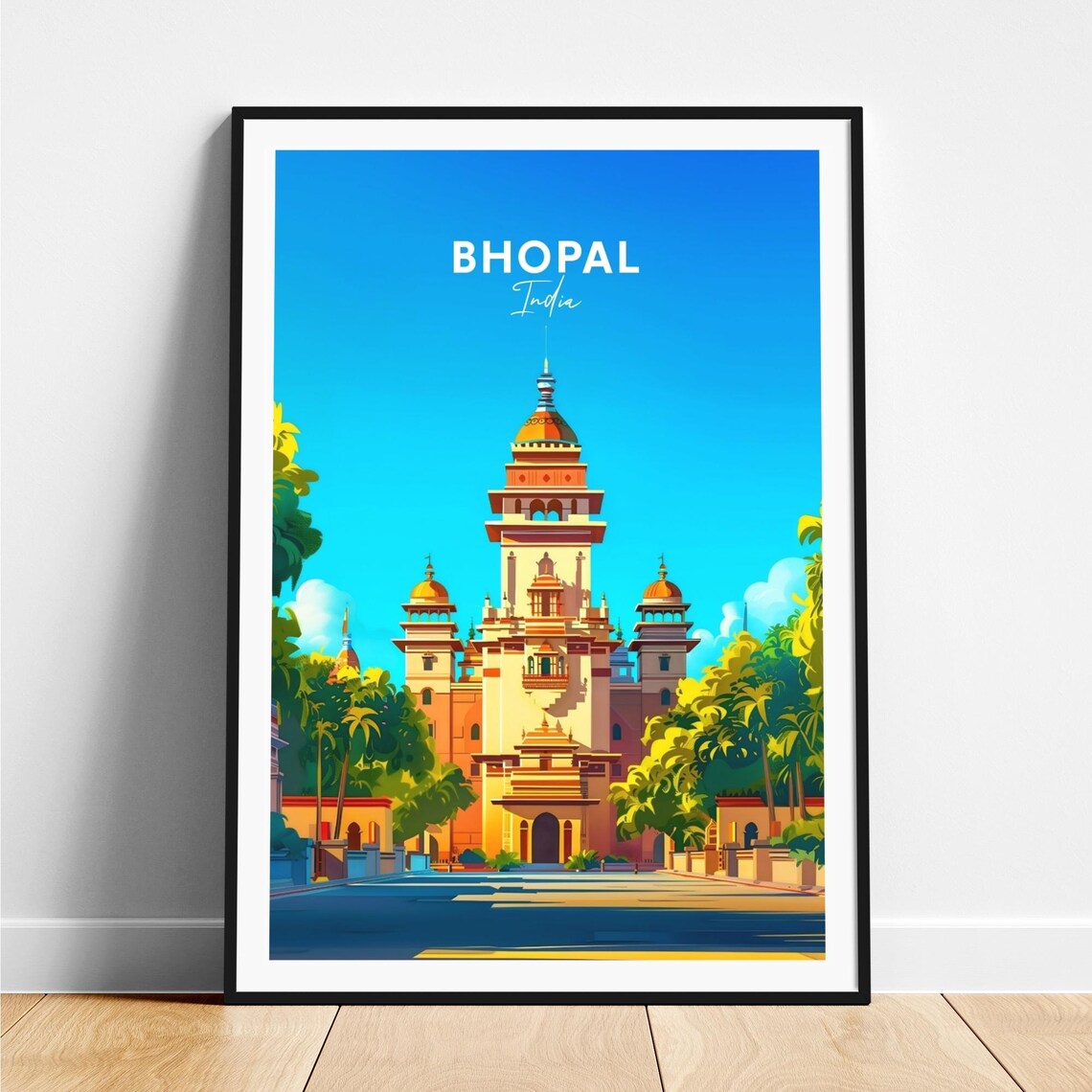 Bhopal India Grand Palace Tower Among Tall Palm Trees Poster