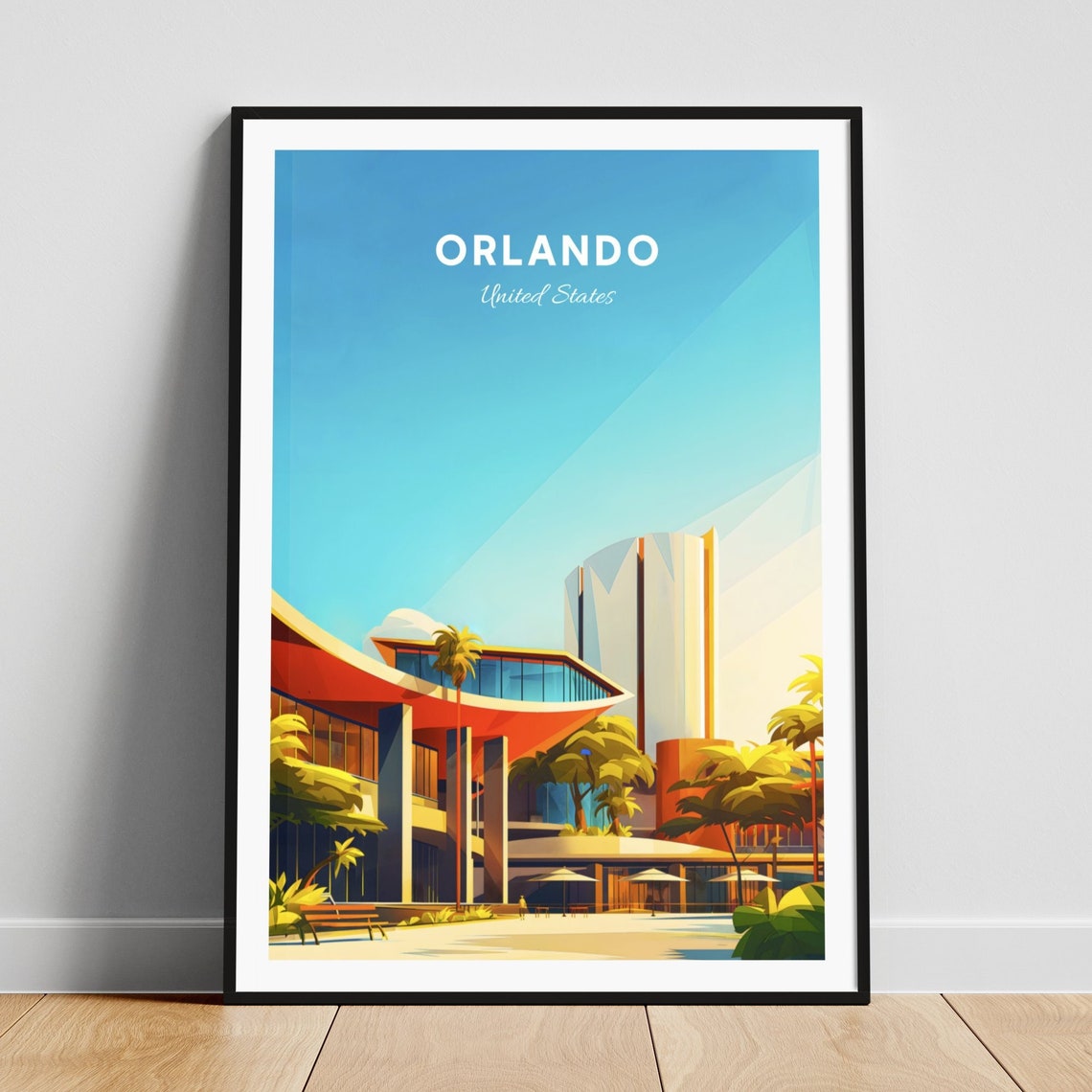 Orlando Modern Resort Architecture Red Roofs Vintage Travel Poster