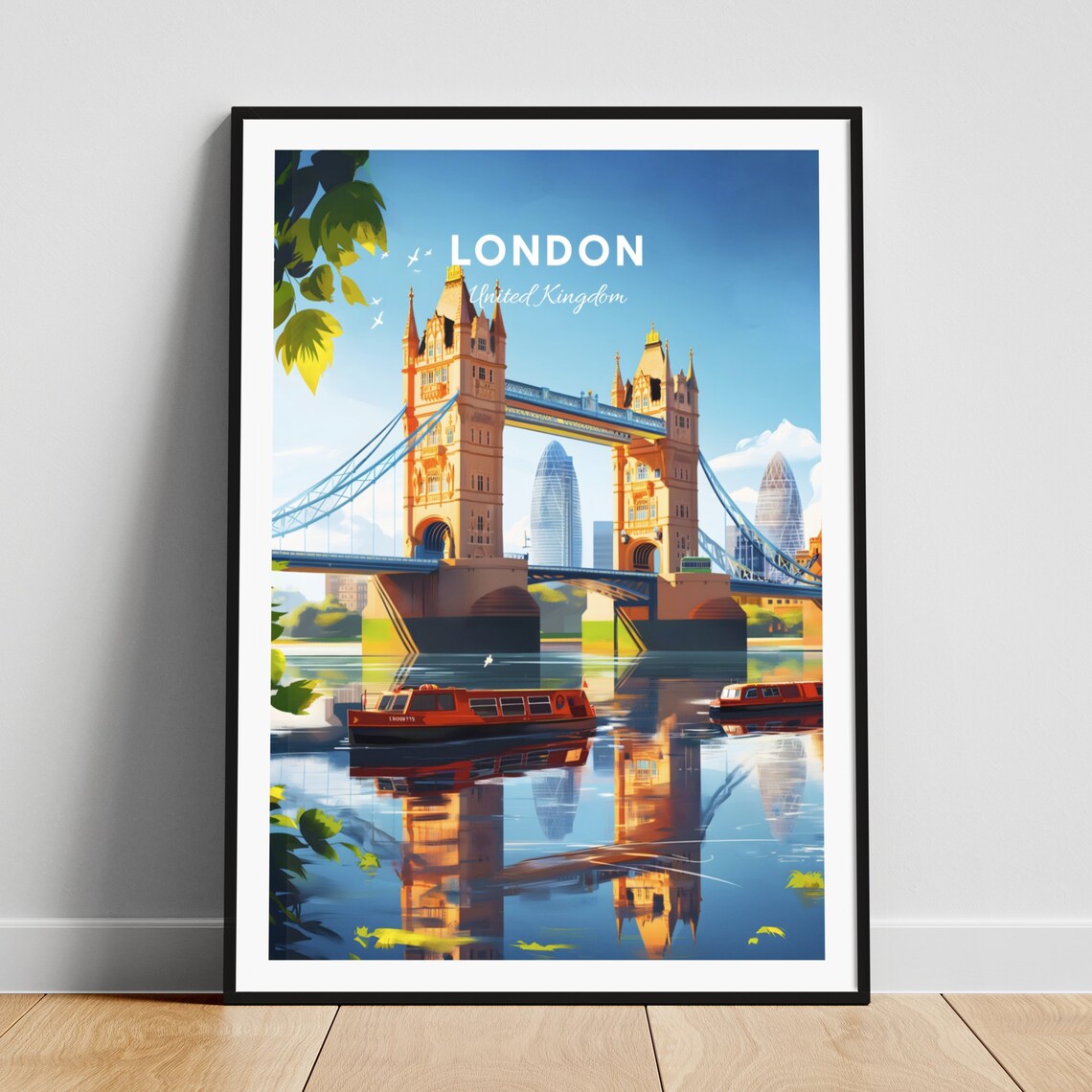London Tower Bridge River Thames Golden Sunset Vintage Travel Poster