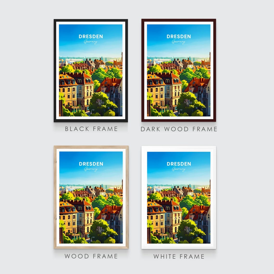 Dresden Germany Rooftop Panorama Green Trees Day View Art Poster - Image 3