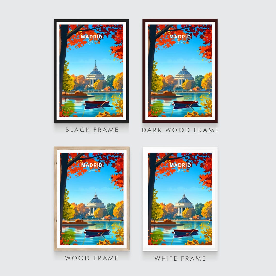 Madrid Autumn Retiro Park Lake Rowboat Fall Colors Travel Poster - Image 3