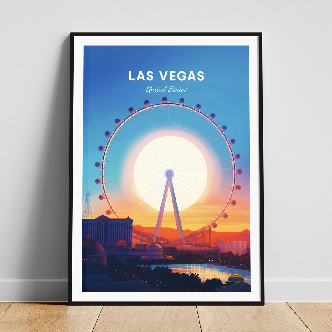Las Vegas High Roller Ferris Wheel Sunset Nevada Travel Poster