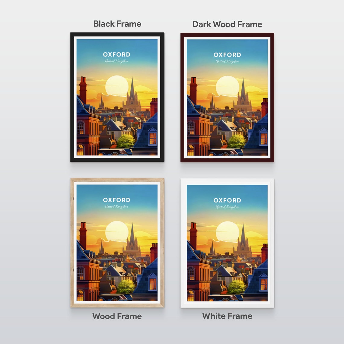 Oxford England Rooftop Spires Golden Sunset Skyline Travel Poster - Image 2
