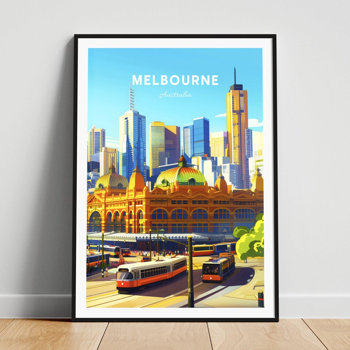 Melbourne Australia Flinders Street Station Skyline Travel Poster