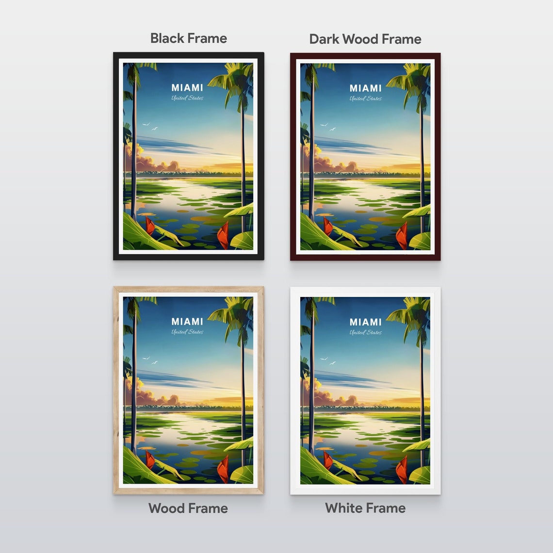 Miami Golden Tropical Wetland River Sunset Water Reflection Poster - Image 2
