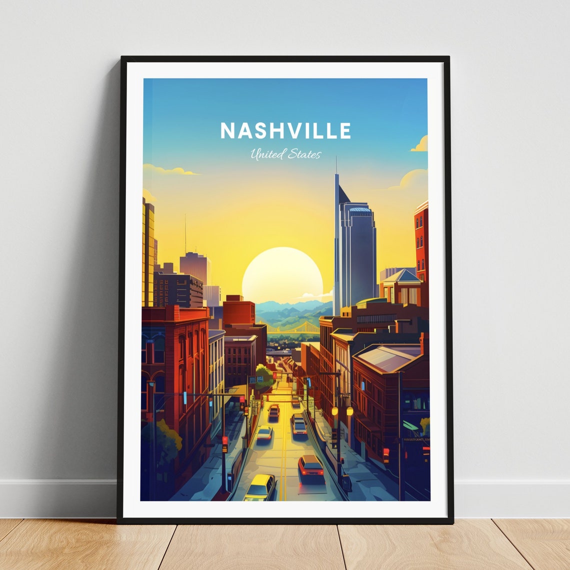 Nashville Tennessee Broadway Sunset Street View Travel Poster