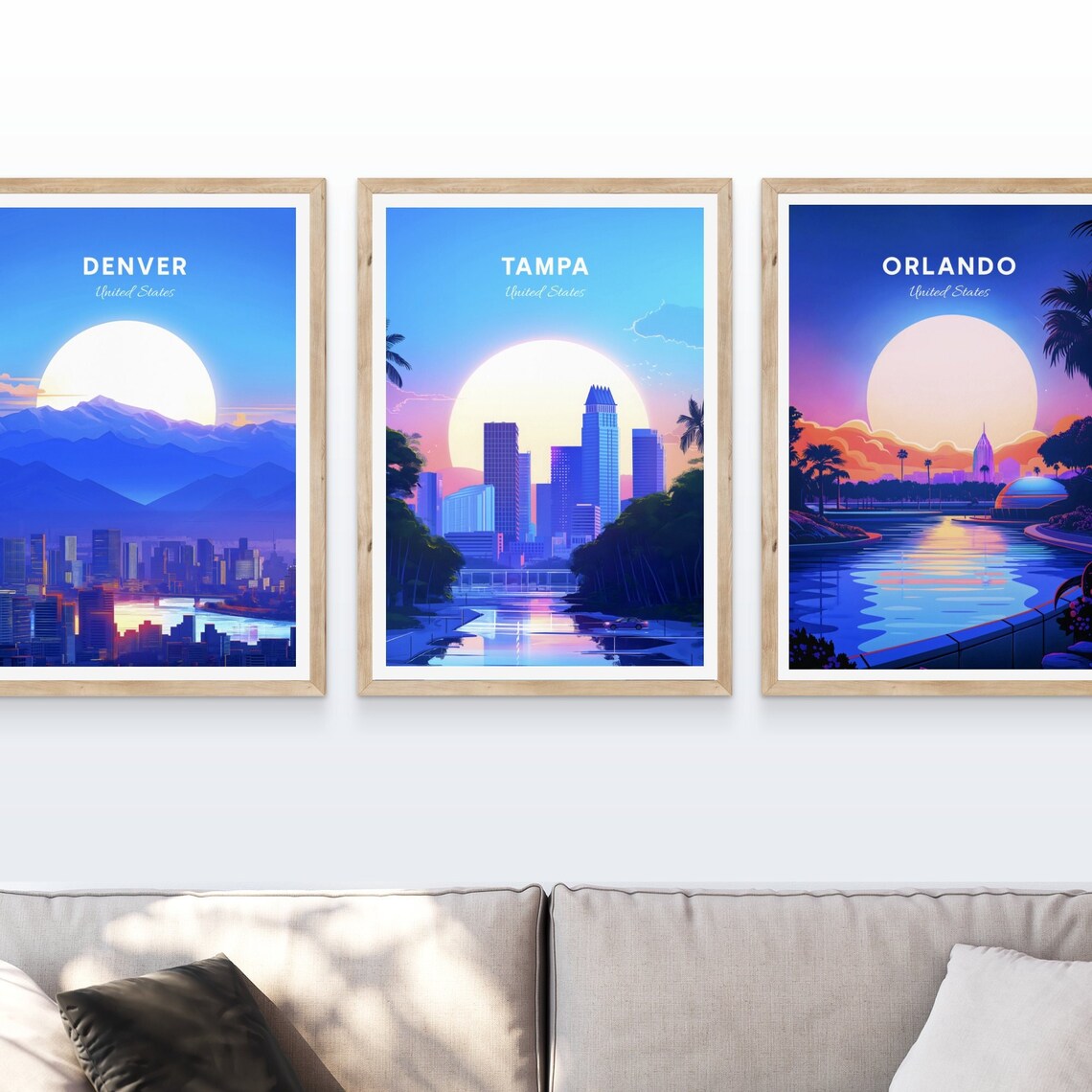 Tampa Florida Skyline At Dusk Over Water Golden Sun Travel Poster Art - Image 4