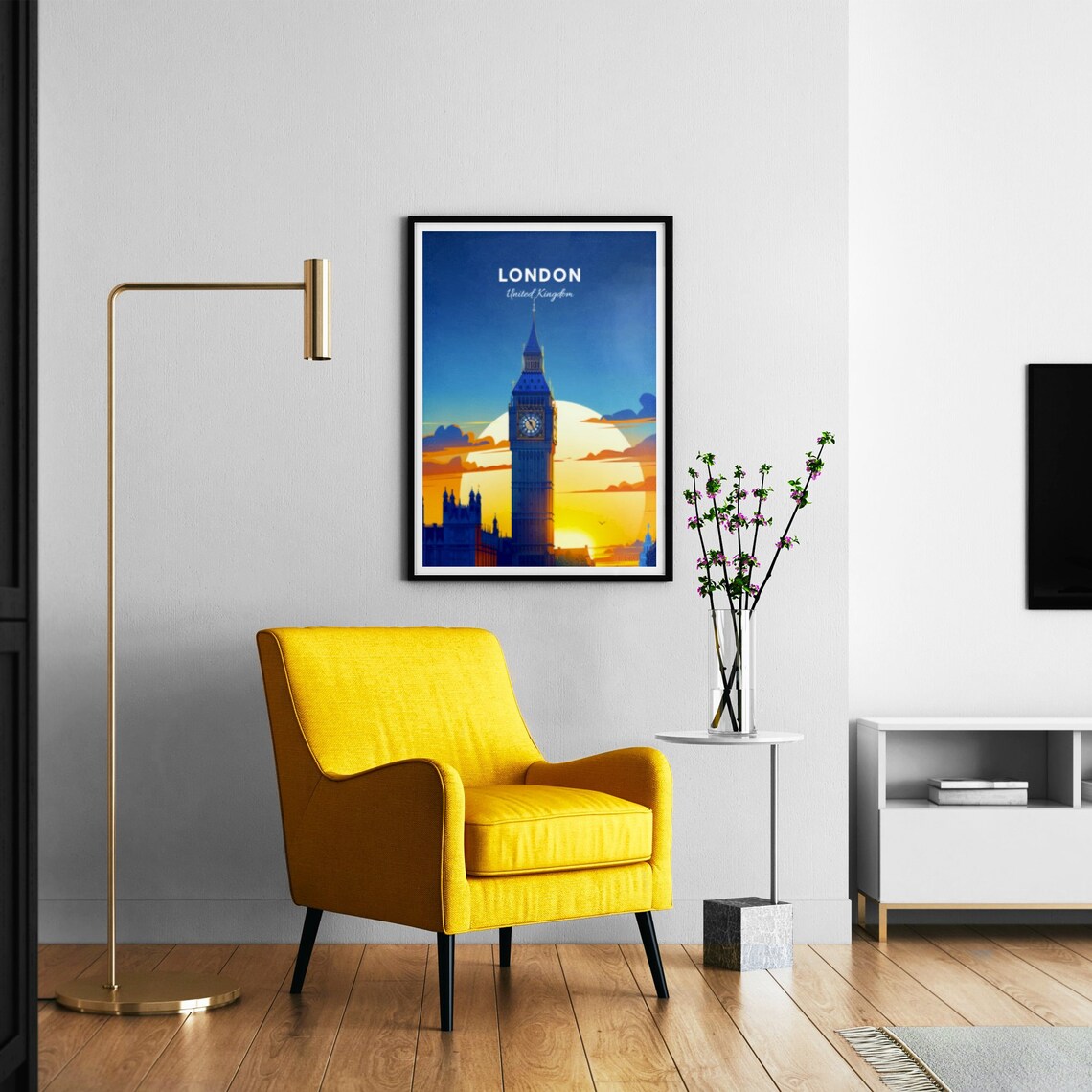 London England Big Ben Sunset Silhouette Thames Travel Poster - Image 3