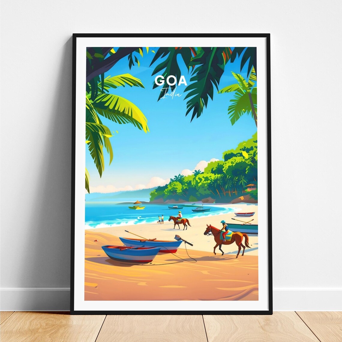 Goa India Tropical Beach Boats Horseback Riders Travel Poster