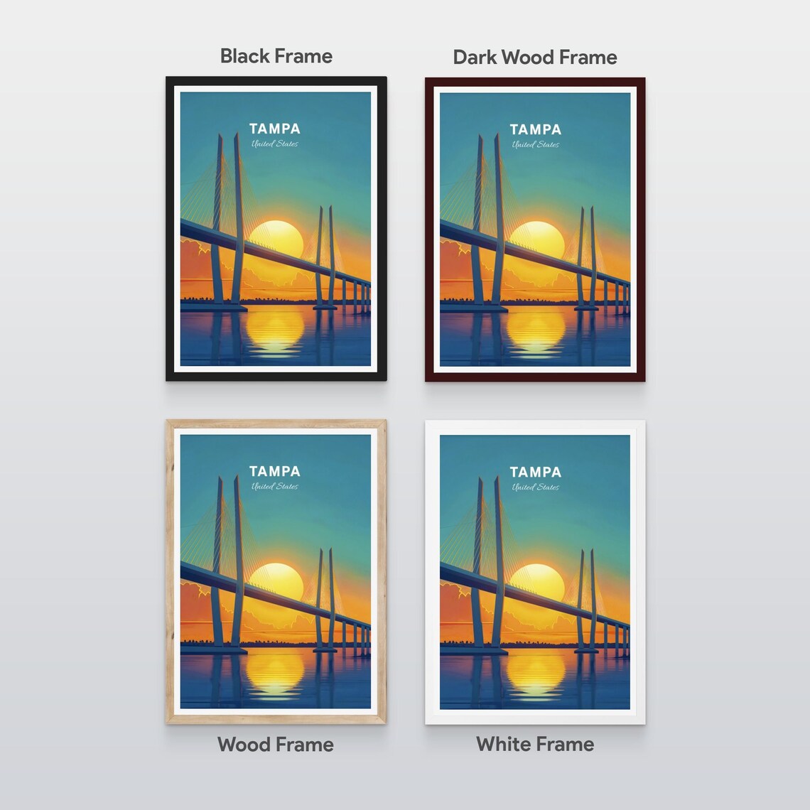 Tampa Florida Sunshine Skyway Bridge Sunset Vintage Travel Poster - Image 2