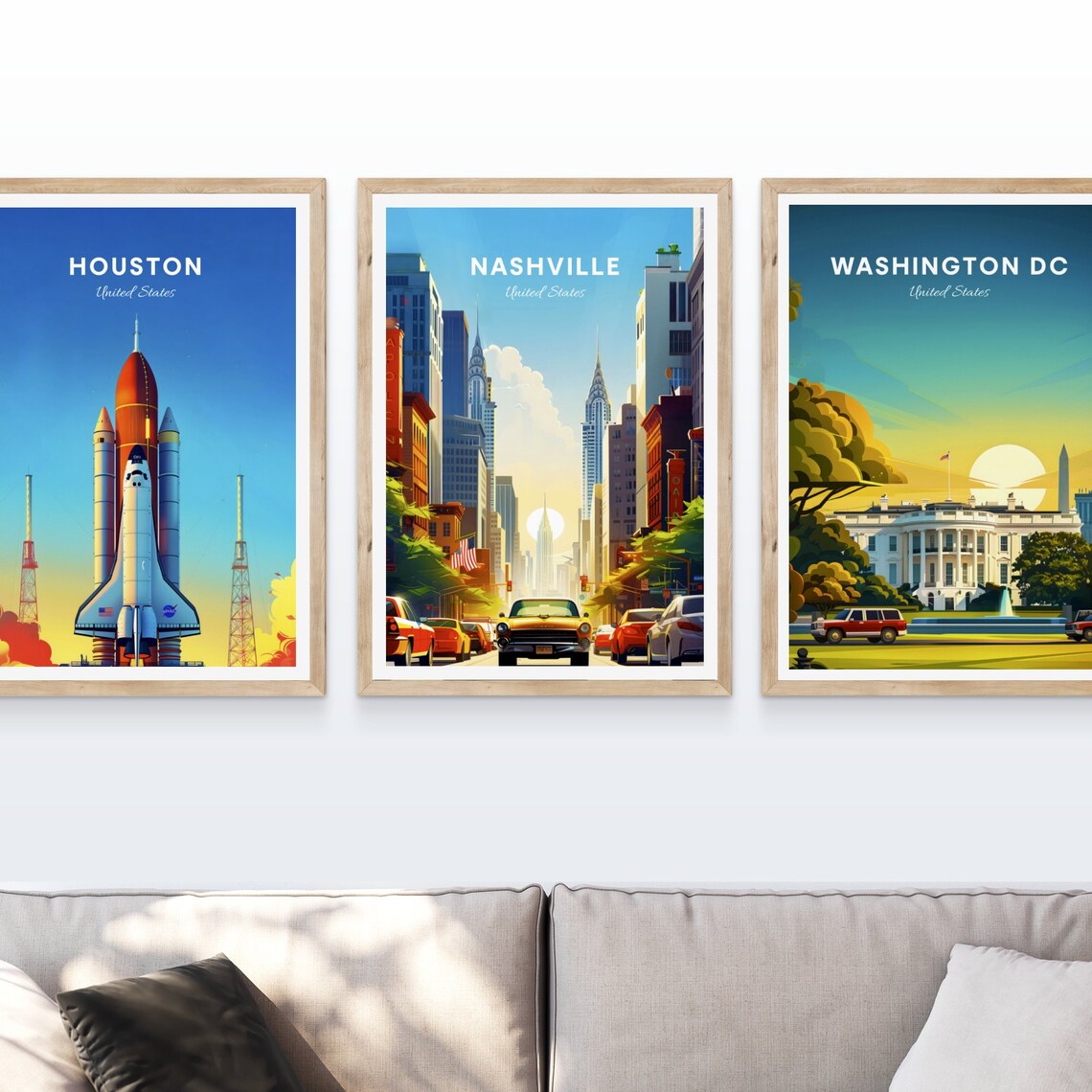 Nashville Tennessee City Skyline Vintage Cars Street Art Poster - Image 3