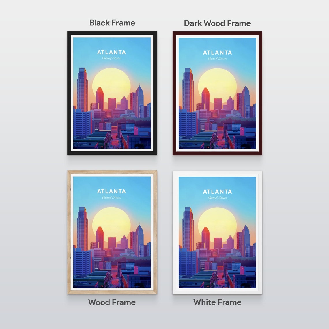 Atlanta Georgia Downtown Sunset Street Skyscraper Scene Poster - Image 2