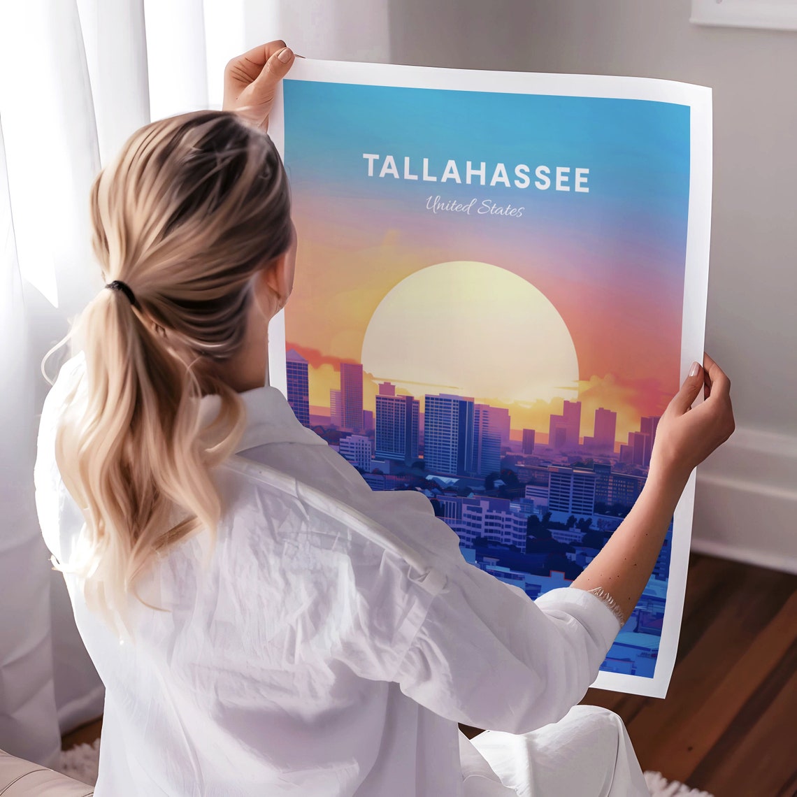 Tallahassee Florida Pastel Sunset City Skyline Travel Poster - Image 3