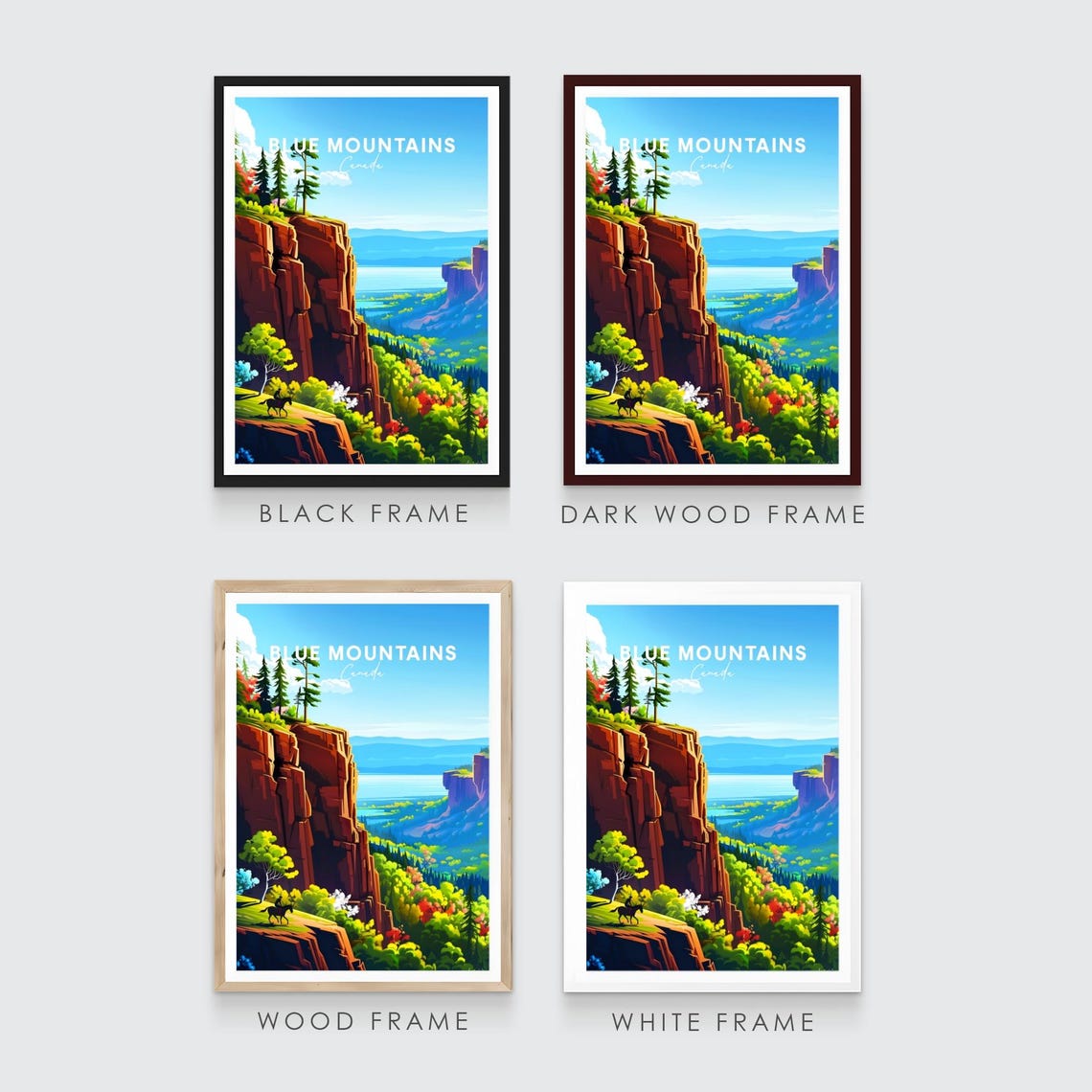 Blue Mountains Canada Red Cliffs Horseback Valley View Poster - Image 3