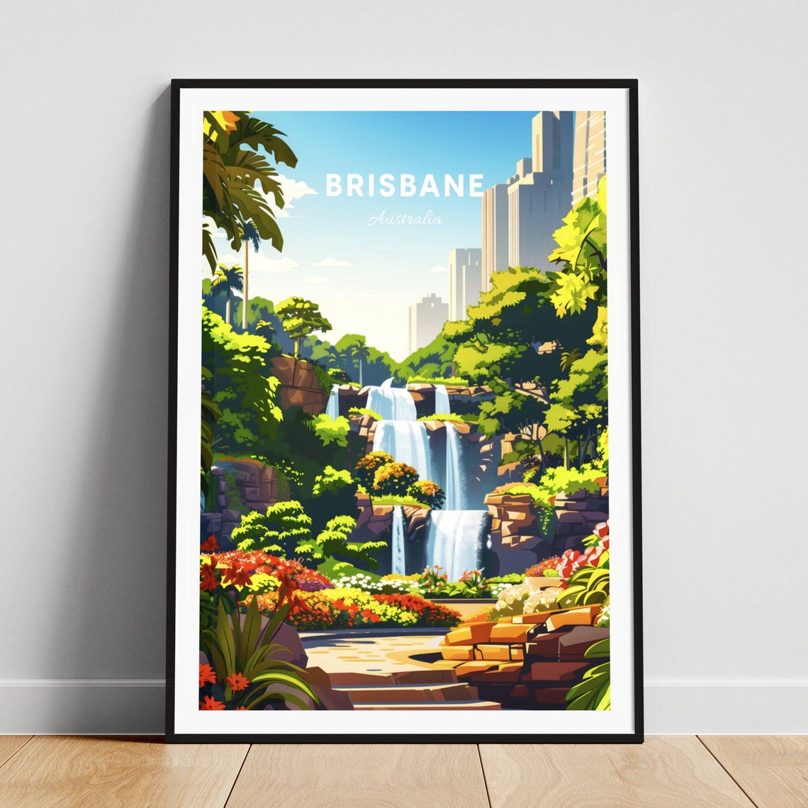 Brisbane Australia City Towers Behind Waterfall Gardens Poster