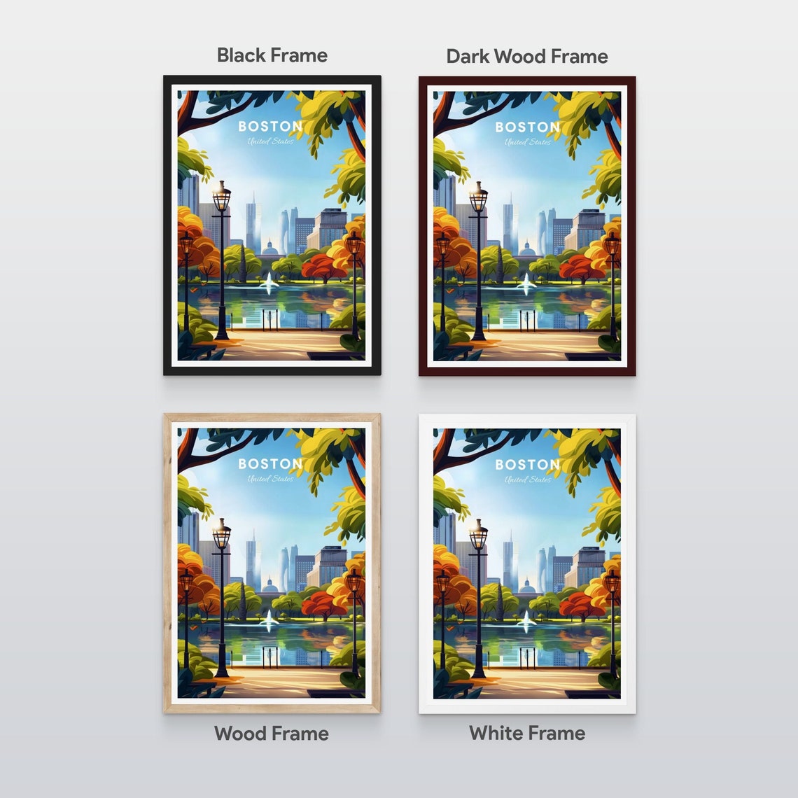 Boston Public Garden Fountain Pond City Skyline Vintage Travel Poster - Image 2