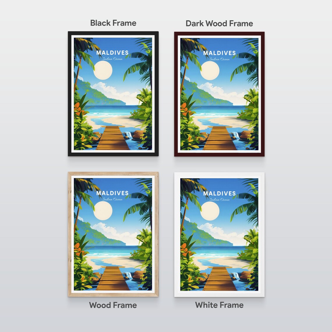 Maldives Indian Ocean Tropical Boardwalk Lagoon Beach Poster - Image 2