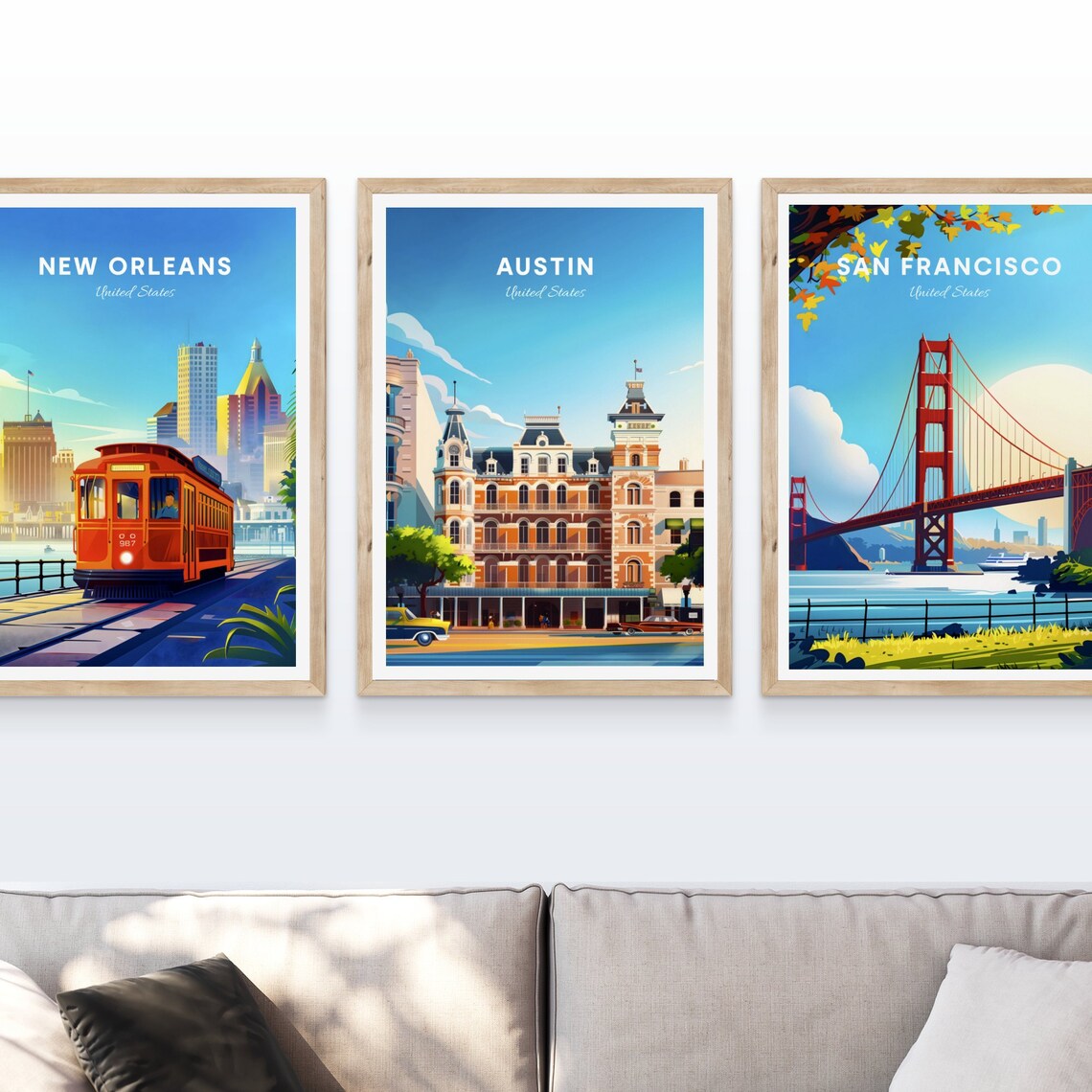 Sunny Austin Texas Historic Hotel Facade with Vintage Cars Poster - Image 4