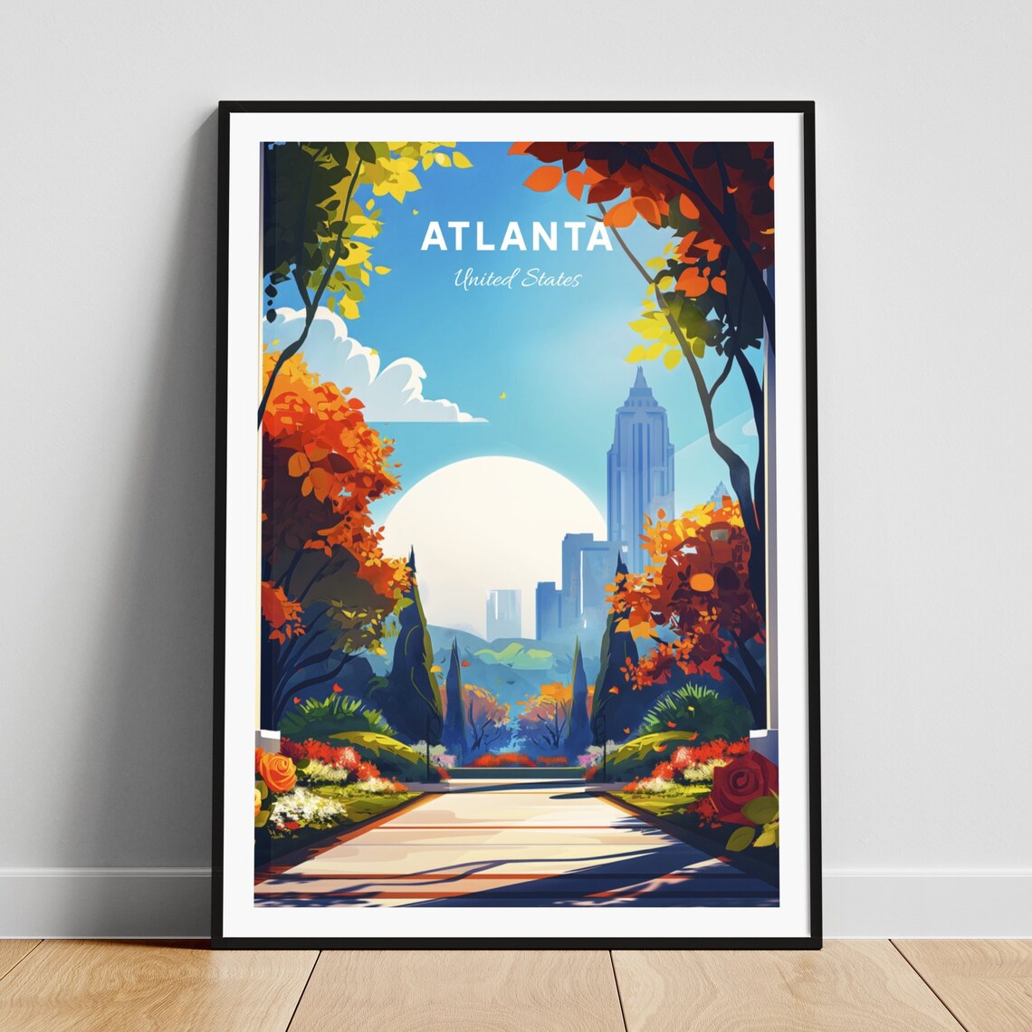 Atlanta Georgia Autumn Garden Skyline View Sunset Travel Poster