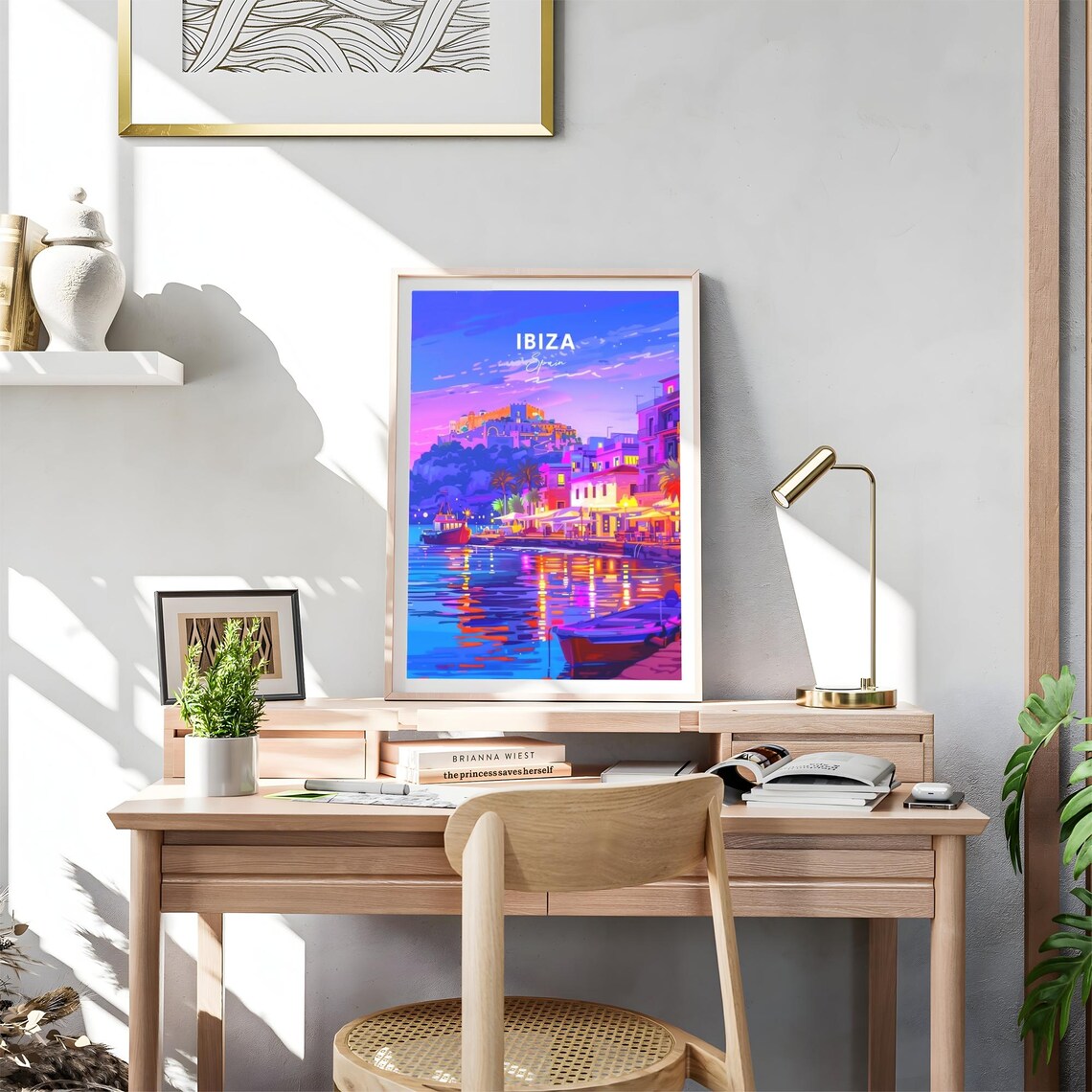 Ibiza Spain Neon Night Harbor Old Town Lights Reflections Poster - Image 4
