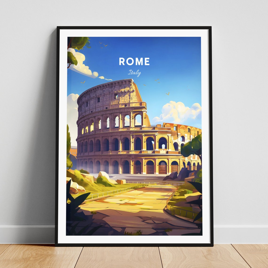 Rome Italy Colosseum Ancient Landmark Illustration Art Poster