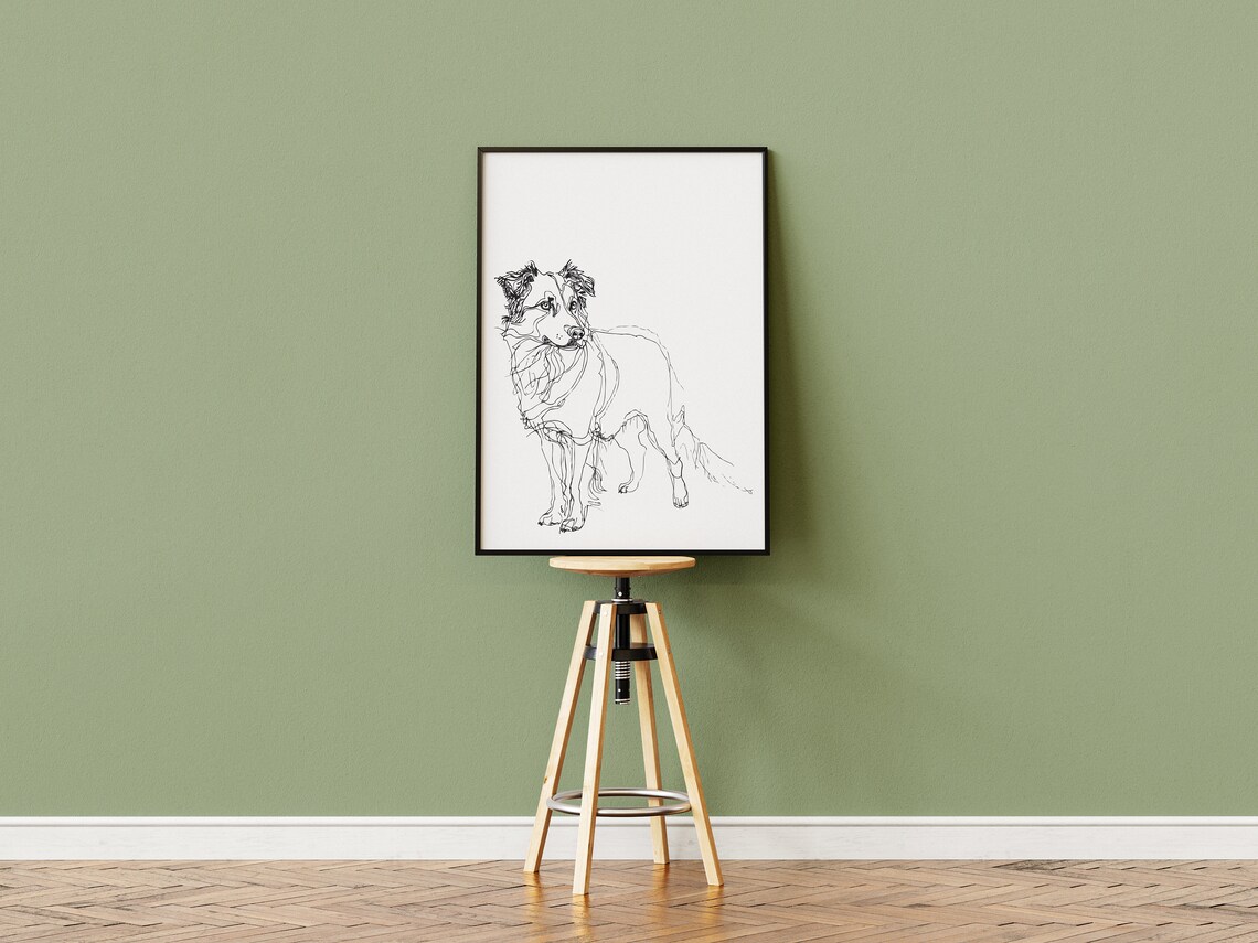 Australian Shepherd Minimal Continuous Line Portrait Poster Dog Art - Image 3