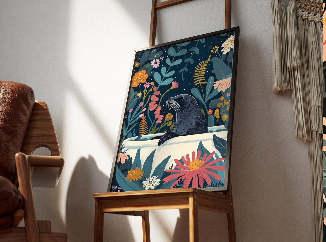 Seal Art Print, Boho Jungle Bathroom Decor - Image 2