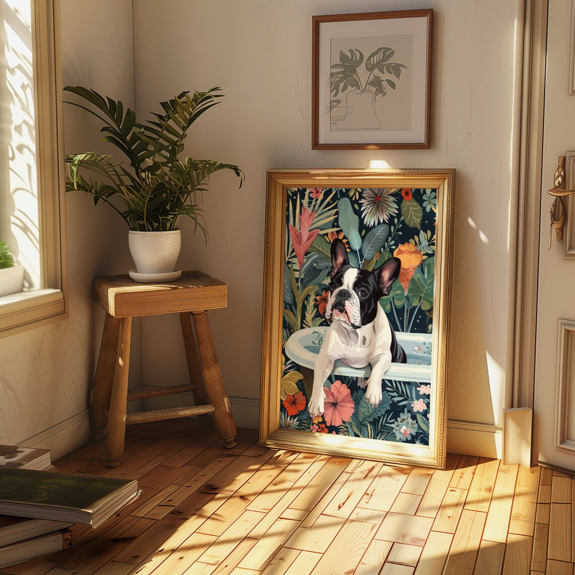 French Bulldog Wall Art, Boho Jungle Botanical Print - Image 2