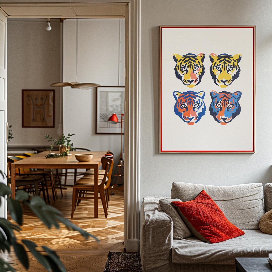 Retro Tiger Wall Art Matisse Bold Line Drawing Unique Abstract Painted Tiger Print Eclectic Modern Decor Maximalist Kitchen Feline Poster - Image 3