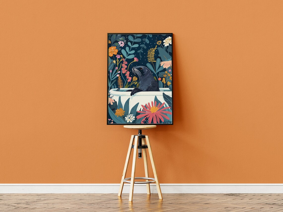 Seal Art Print, Boho Jungle Bathroom Decor - Image 3