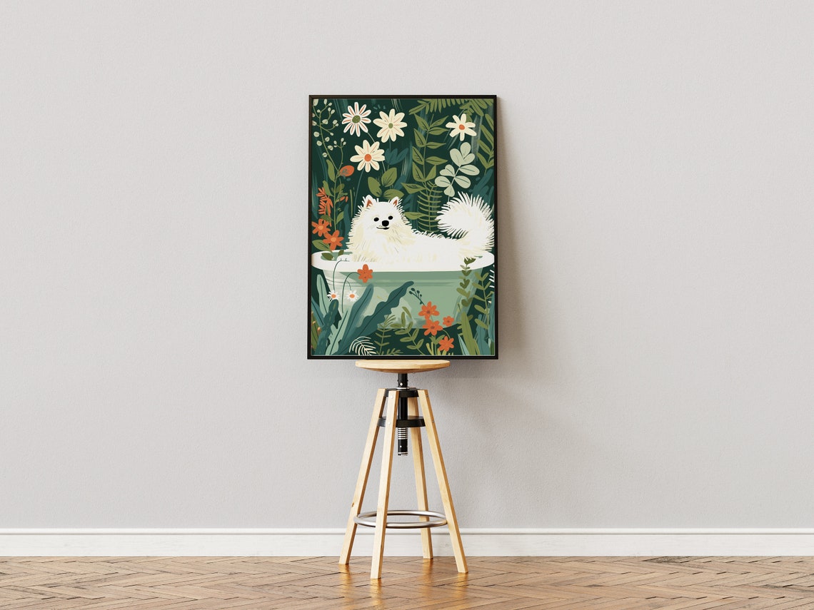 Japanese Spitz Wall Art Cartoon Cute Funny Mom Owner Gift Boho Jungle Print Eclectic Tropical Poster Maximalist Botanical Decor - Image 3