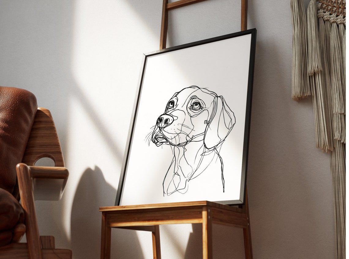 Beagle Head Gazing Upward Soulful Expressive Sketch Line Art Poster - Image 2