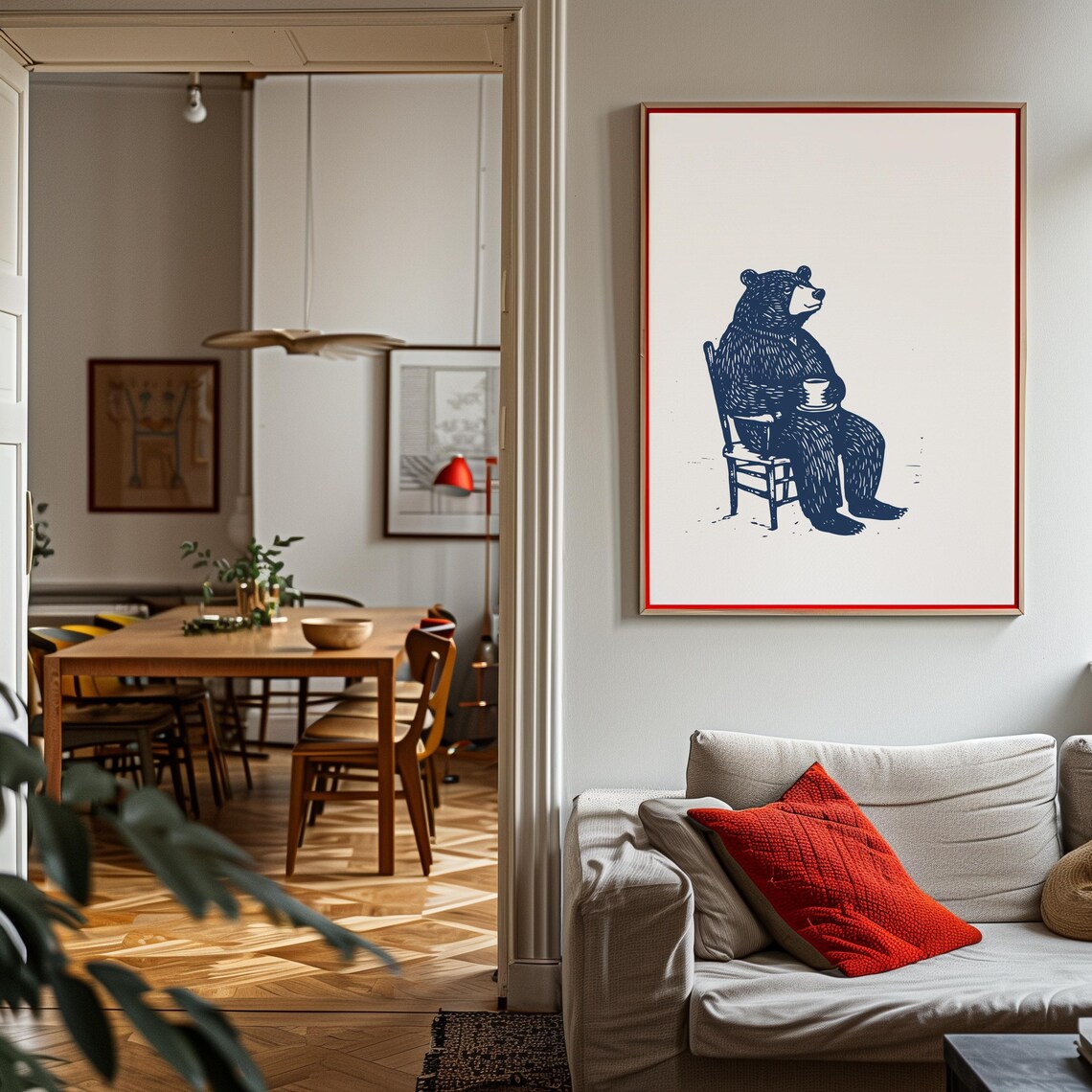 Quirky Bear Coffee Art Print, Cute Retro Kitchen Decor - Image 3