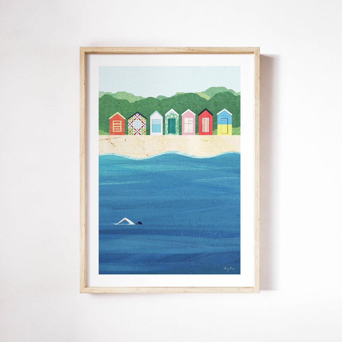 Beach Huts by Henry Rivers, Coastal Art Print